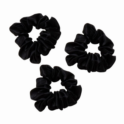 BLACKTRAVELBOX 100% Mulberry Silk-Scrunchies for Hair Sleep, Women Girls Silk Hair Ties for Frizz & Breakage Curly Hair, No Damage, Elastics Ponytail Holder, 3 Pack (Onyx)