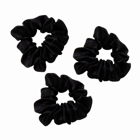 BLACKTRAVELBOX 100% Mulberry Silk-Scrunchies for Hair Sleep, Women Girls Silk Hair Ties for Frizz & Breakage Curly Hair, No Damage, Elastics Ponytail Holder, 3 Pack (Onyx)