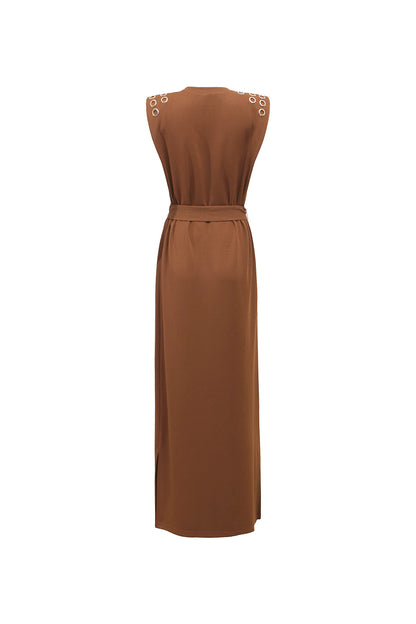 Pantora Women's Teresa Grommet Maxi Dress, Brown, Small