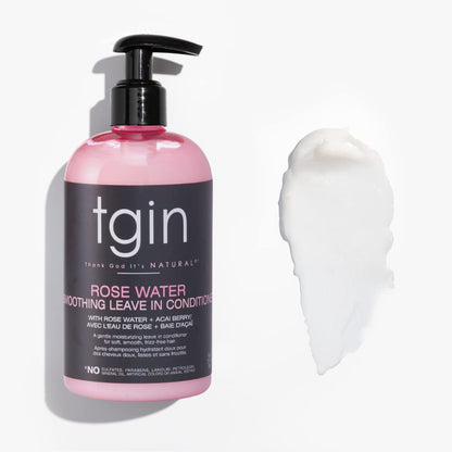 tgin Rose Water Smoothing Leave In Conditioner for Curly, Coily and Wavy Hair, with Acai Berries, Moisturizes and Detangles Dry, Brittle Hair, 13 oz