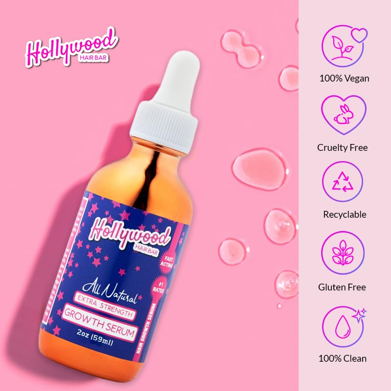 Hollywood Hair Bar | Hair Oil Regrowth Serum - Extra Strength, Vegan and Cruelty Free, Made with All-Natural Essential Oils, 2 oz