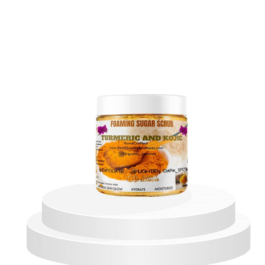 Quality Seamoss Turmeric and Kojic Foaming Sugar Scrub 12 oz.| Kojic Turmeric Face & body scrubs for women, Stretch marks| Dark Spots| Fade Scars Sun Damage| Bikini area| Ingrown hair
