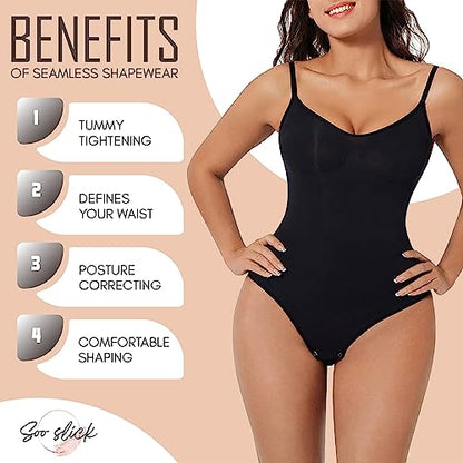 Seamless Bodyshaper Bodysuit for Women - Full Body Shapewear Body Sculpting Suits Sleeveless Round Neck Black 5X-Large