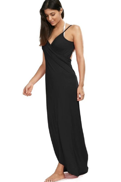 2Chique Boutique Women's Black Jersey Cover up Slinky Maxi Dress (S/M)