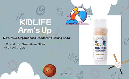 KIDLIFE by KJ3 ESSENTIALS Arm's Up Natural & Organic Kids Aluminium Free deodorant (Citrus- Baking Soda Free) 2.5 oz