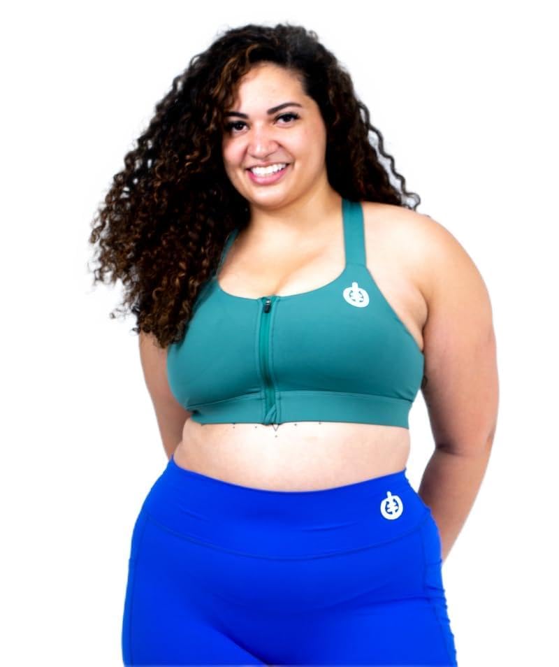 ICONI Zip Front Sports Bra for Women, High Impact Sports Bra with Removable Padding, Cross Back Zip Up for Yoga & Workout (US, Alpha, 4X-Large, Regular, Regular, Jade Green)