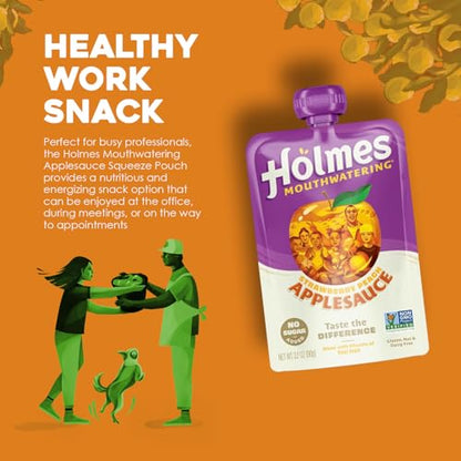 Holmes Mouthwatering Applesauce, Applesauce Squeeze Pouch, Organic Strawberry Applesauce Pouches with Real Chunks of Fruit, No Artificial Flavors Fruit Snack (Strawberry Peach, 12 Pack of 3.2 oz)