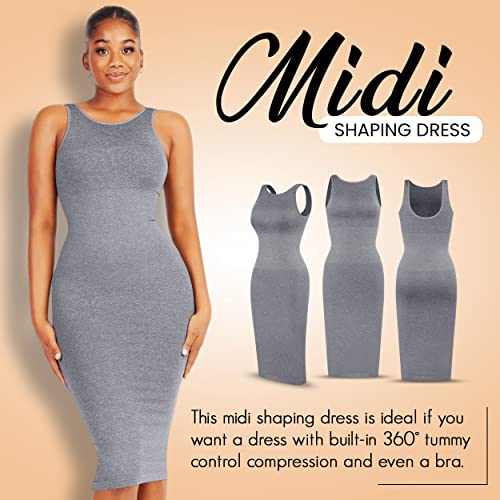 Dresses for Women 2023 Tummy Control Shapewear I Midi Sleeveless high Neck Sculpting Dress Body Shaper Gray