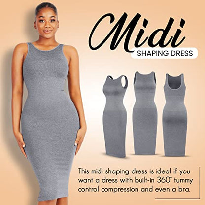 Dresses for Women 2023 Tummy Control Shapewear I Midi Sleeveless high Neck Sculpting Dress Body Shaper Gray