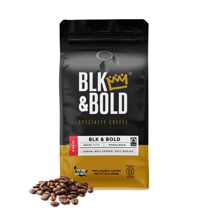 BLK & Bold Whole Bean Coffee, Blk & BOLD Premium Dark Roast, 100% Arabica Beans, 12 oz Bag