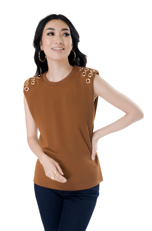 Pantora Women's Monica Grommet Tee, Brown, Medium