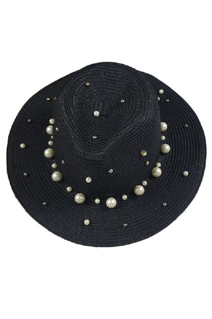 2Chique Boutique Women's Pearl Studded Straw Fedora Hat