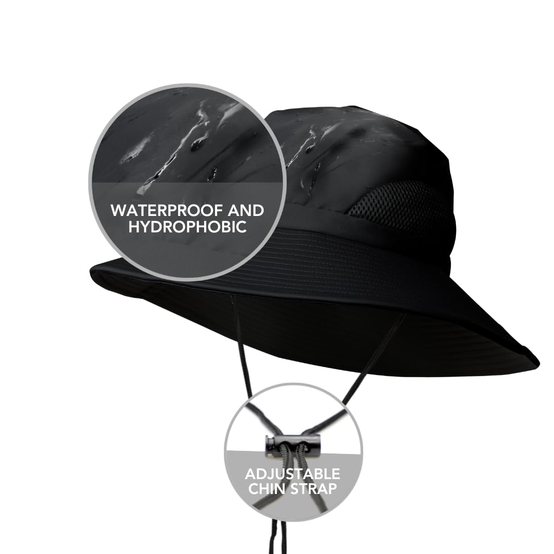 Hairbrella Stylish Waterproof Satin Lined Sun Hat, UV Protection, Wide Brim Beach Hat, Adjustable Fit and Breathable Design (Black)