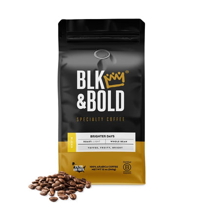 BLK & Bold Whole Bean Coffee, Brighter Days Premium Light Roast, 100% Arabica Beans, 12 oz Bag