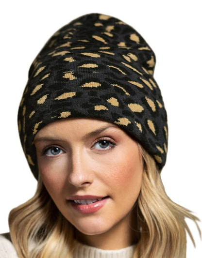 2Chique Boutique Women's Leopard Print Knit Beanie (Charcoal)