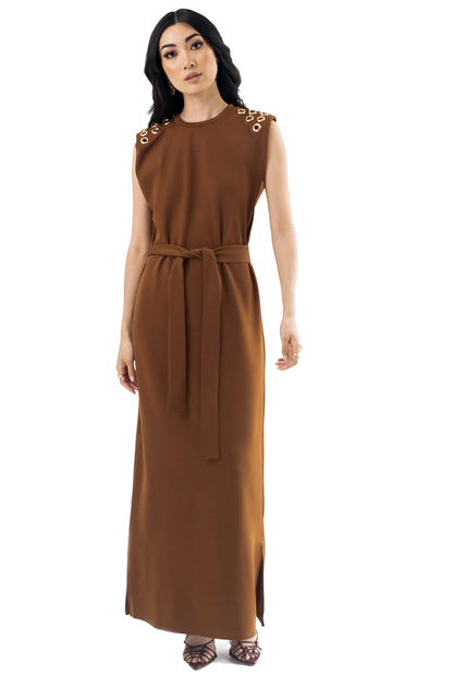 Pantora Women's Teresa Grommet Maxi Dress, Brown, Small