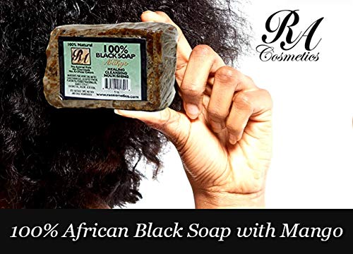 RA Cosmetics 100% Natural African Black Soap, Mango Scent, 5 oz, 141g