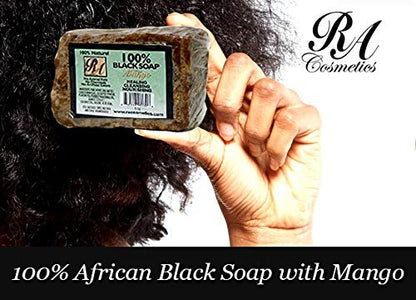 RA Cosmetics 100% Natural African Black Soap, Mango Scent, 5 oz, 141g