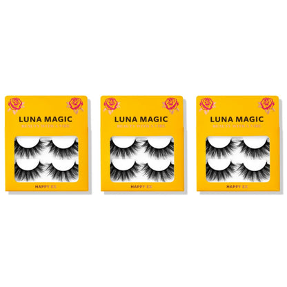 LUNA MAGIC Happy Ex Faux Mink Wispy Lashes, Reusable, 3 Pack