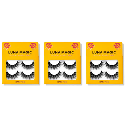 LUNA MAGIC Happy Ex Faux Mink Wispy Lashes, Reusable, 3 Pack