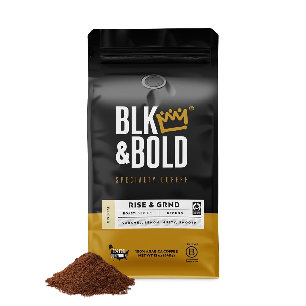 BLK & Bold Ground Coffee, Rise & GRND Premium Medium Roast, 100% Arabica Beans, 12 oz Bag