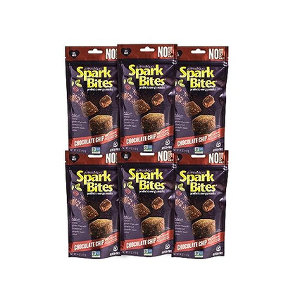 SPARK BITES - Chocolate Chip (Pack of 6) Allergen Free Vegan Healthy Energy Snack - A Steady Release of Wholesome Energy with NONE OF THE TOP 9 ALLERGENS - Vegan, Non-GMO, Gluten-Free