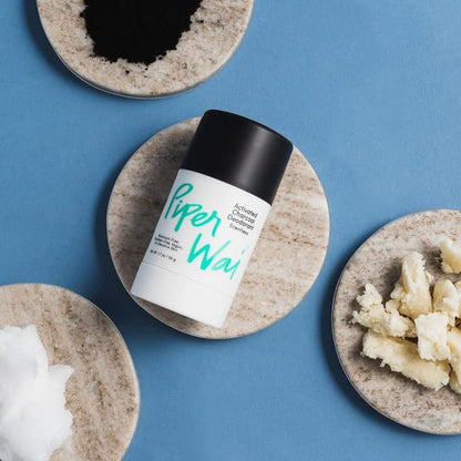 PiperWai Natural Deodorant w/Activated Charcoal | Odor Protection, Vegan, Aluminum Free Deodorant for Women & Men | Travel Essential Shark Tank Product | 50g Unscented Stick 2-Pack