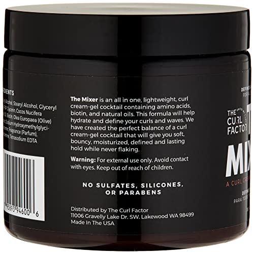 The Curl Factor presents The Mixer, a 16 oz all in one, lightweight, curl cream gel cocktail that will give you soft, shiny and bouncy curls every time.