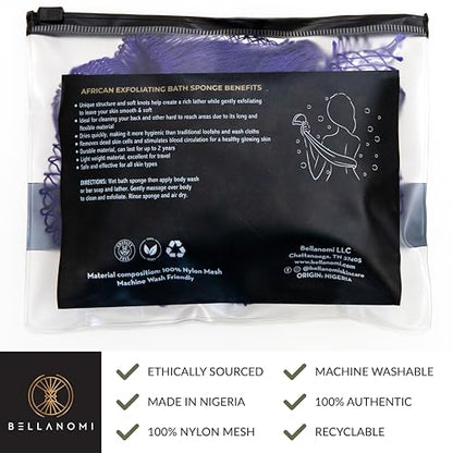 Bellanomi African Exfoliating Net Sponge Authentic Ethically Sourced from Nigeria 45 inch Long (Navy Blue)