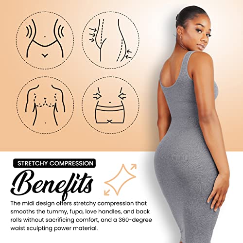 Dresses for Women 2023 Tummy Control Shapewear I Midi Sleeveless high Neck Sculpting Dress Body Shaper Gray