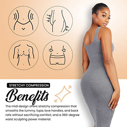 Dresses for Women 2023 Tummy Control Shapewear I Midi Sleeveless high Neck Sculpting Dress Body Shaper Gray