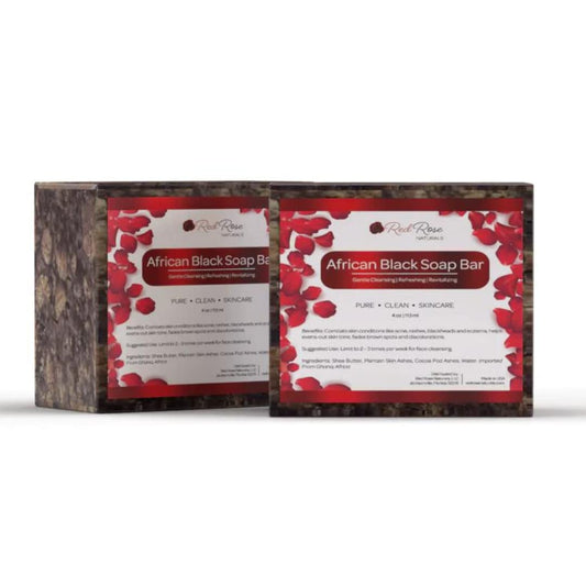 Red Rose Naturals African Black Soap for Dark Spots, Authentic Raw from Ghana, Great for Oily Skin, Rashes, Acne, Eczema, Natural Soap, Face and Body Wash - Cruelty and Paraben Free, 4 oz
