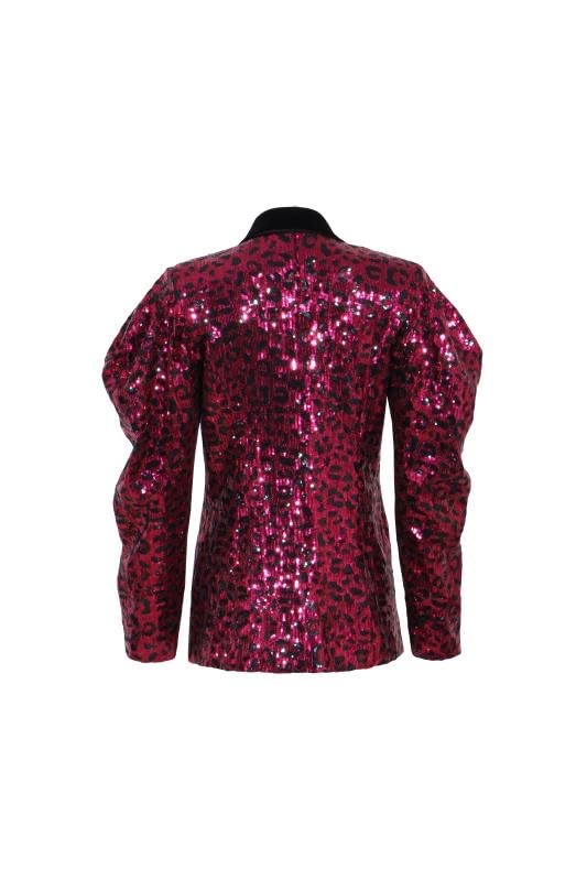 Pantora Women's Selena Sequin Blazer, Pink Leopard, Large