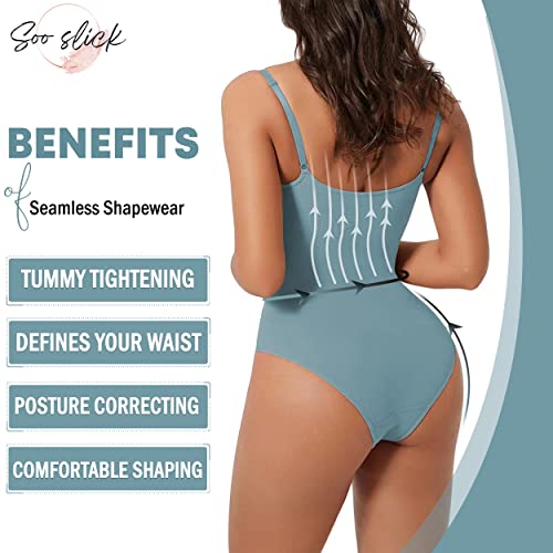 Seamless Bodyshaper Bodysuit for Women - Full Body Shapewear Body Sculpting Suits Sleeveless Round Neck