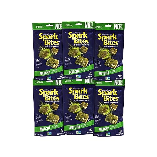 SPARK BITES Matcha - Green Tea (Pack of 6) Allergen Free Vegan Healthy Energy Snack - A Steady Release of Wholesome Energy with NONE OF THE TOP 8 ALLERGENS - Vegan, Non-GMO, Gluten-Free