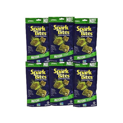 SPARK BITES Matcha - Green Tea (Pack of 6) Allergen Free Vegan Healthy Energy Snack - A Steady Release of Wholesome Energy with NONE OF THE TOP 8 ALLERGENS - Vegan, Non-GMO, Gluten-Free