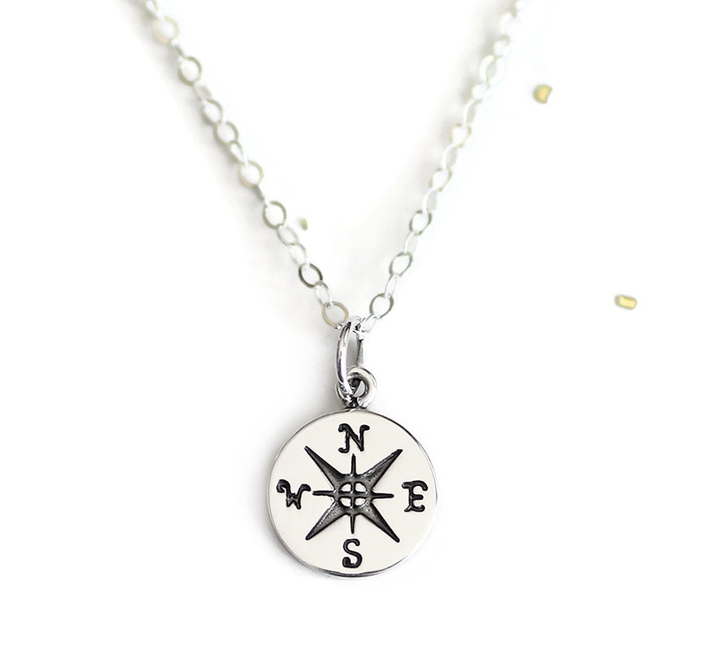 Wild Moonstone Compass Pendant Necklace, Graduation Gift for Her, Best Friend - Sterling Silver, 18"