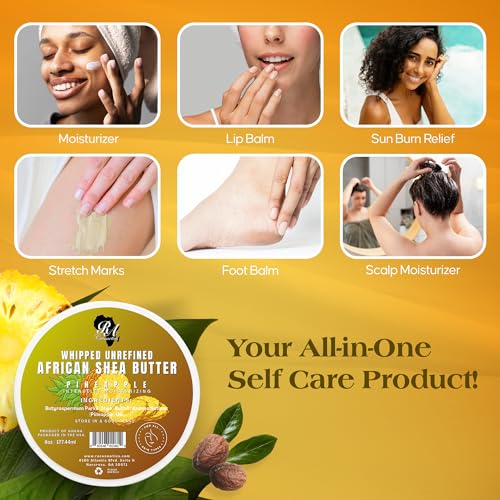 RA COSMETICS Whipped Shea Butter Pineapple - 6oz | 100% Pure & Natural African Shea Butter for Men & Women - Ultimate Handcrafted Moisturizer with Essential Vitamins for Radiant Skin