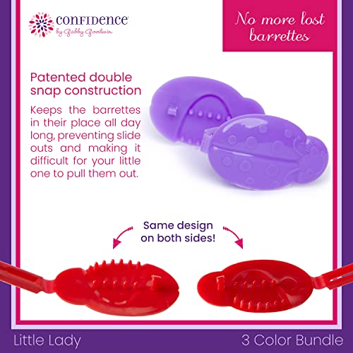 Confidence by Gabby Goodwin - Little Lady GaBBY Bows - Non-Slip Barrettes – Patented Double Sided Snap – Bows that Stay in Place and Don't Slide Out – 30 Pack – 3 Colors - Includes Children's Book