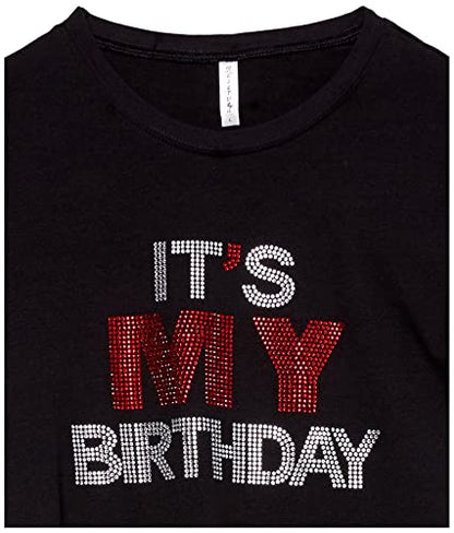 2Chique Boutique Women's It's My Birthday Rhinestone Crew Neck T-Shirt Sizes S-3X (2X) Black