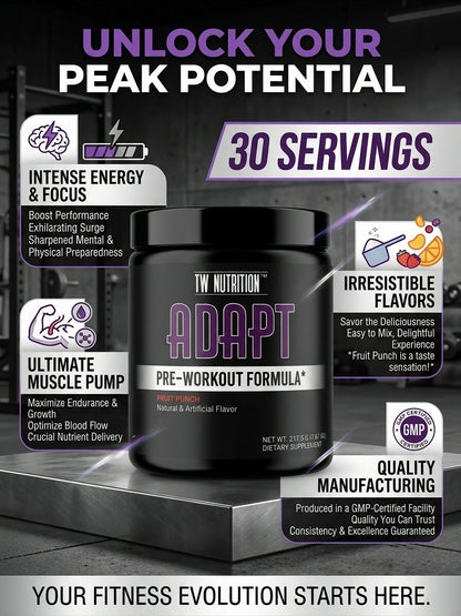 TW Nutrition ADAPT Fruit Punch Pre-Workout Powder 30 Servings 8/2027