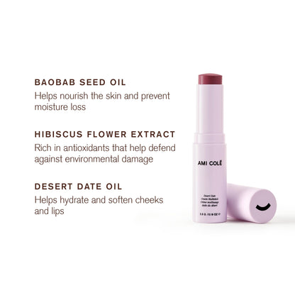 Ami Colé Desert Date Cream Multistick Lip and Cheek Tint (Hibiscus), moisturizing lip tint, lip and cheek stain, natural lip color