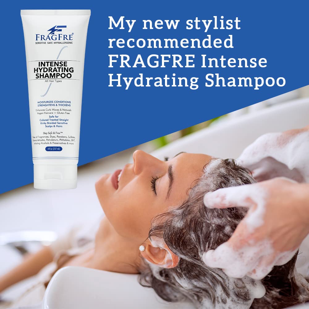 FRAGFRE Intense Hydrating Shampoo 8 oz - Fragrance Free Hypoallergenic Sulfate Free Moisturizing Shampoo - Safe on Colors and Sensitive Scalps - Strenghtens Dry Hairs - Vegan Gluten Free Cruelty Free