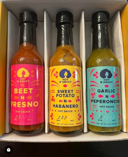 Hot N Saucy | Flavor Pack- Garlic N Peperoncini, Beet N Fresno and Sweet Potato N Habanero, 5 fl oz each