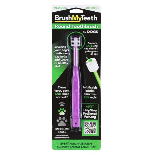 Brush My Teeth Medium Dog Toothbrush - Rounded Brush Head -Soft Flexible Bristles- for Safe and Gentle Brushing for Doggie, Any Medium Breed or Puppy, Daily Brushing Adds Years of Healthy Life