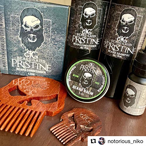 BEARD GAINS Pristine Scented Beard Wash Bundle Kit W/Shampoo, Conditioner and Soap Bar | Eliminate Itch & Dandruff & Soften Facial Hairs | Made in USA