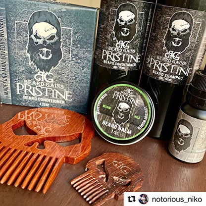 BEARD GAINS Pristine Scented Beard Wash Bundle Kit W/Shampoo, Conditioner and Soap Bar | Eliminate Itch & Dandruff & Soften Facial Hairs | Made in USA