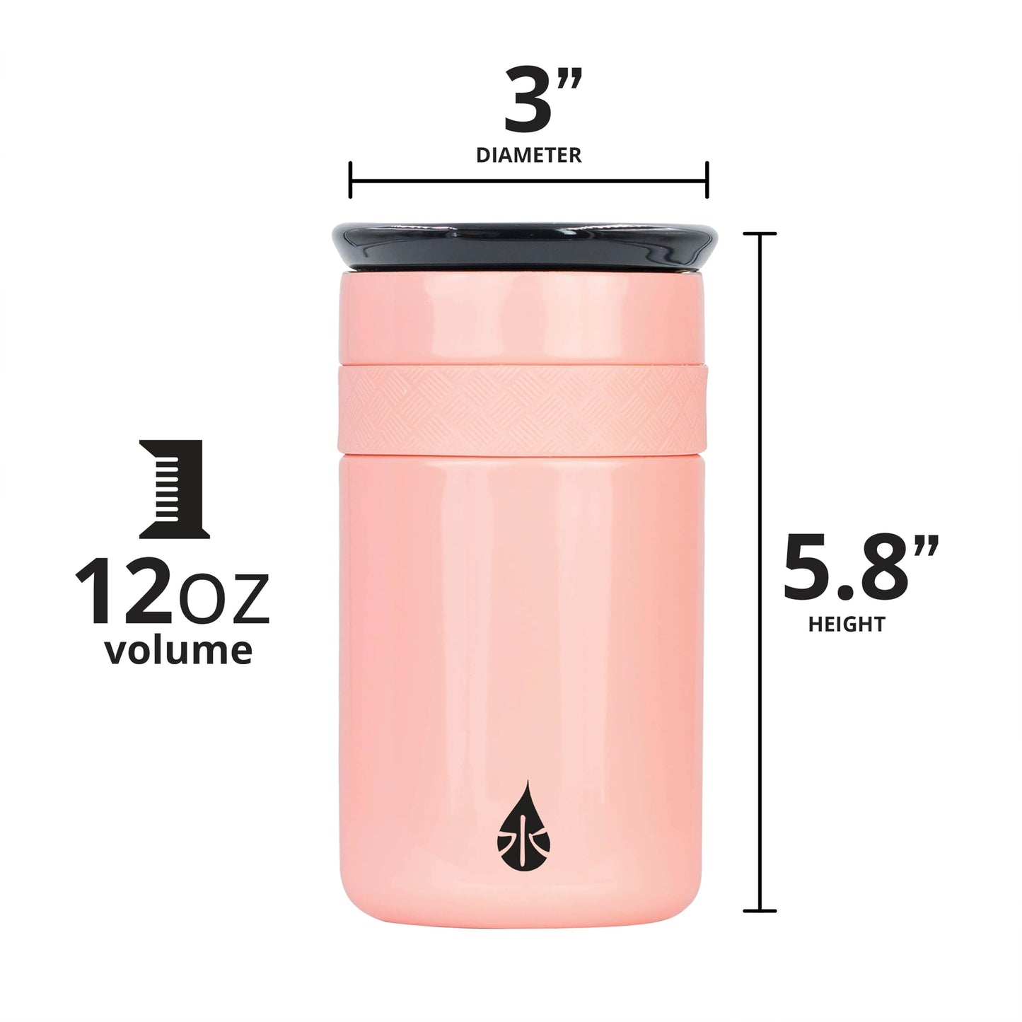 Elemental Artisan Insulated Tumbler, Triple Wall Coffee Travel Tumbler, Reusable Stainless Steel Coffee Tumbler with Ceramic Lid, Thermal Coffee Cup for Hot (6 Hrs) & Cold (18 Hrs), 12oz - Gloss Rose
