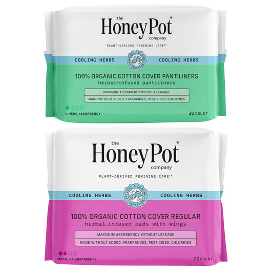 The Honey Pot Company - Herbal Pads for Women - Regular & Everyday Liners Bundle - Infused w/Essential Oils for Cooling Effect & Cotton Cover - Sanitary Pads - Feminine Care - FSA & HSA Eligible