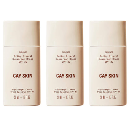 Cay Skin Mo'Bay Mineral Sunscreen Drops SPF 30 – Broad Spectrum Face Sunscreen & Makeup Primer – Lightweight, Moisturizing, Reef Safe Lotion with Natural Finish for All Skin Types – 3-Pack, 1.7 oz.